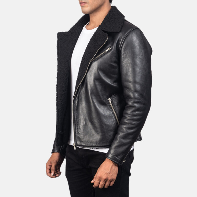Mens Alberto Shearling Black Leather Biker Jacket4714-3-1557201103498